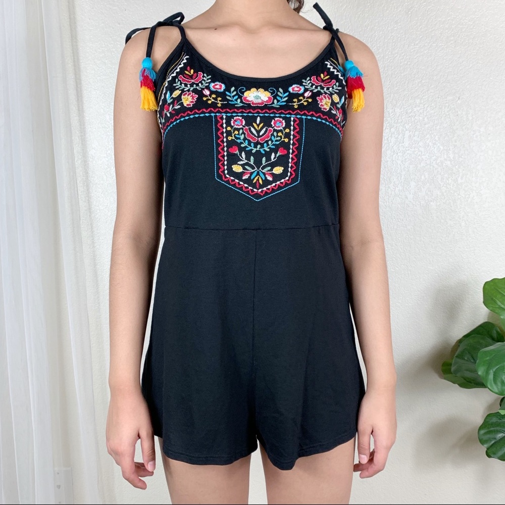Topshop Tasseled Embroidered Jersey Jumpsuit